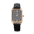 Reloj de cuarzo para mujer cuadrado oro rosa con esfera gris y correa de cuero negro - Negro