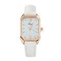Reloj de cuarzo cuadrado para mujer con correa de cuero blanco y caja octogonal de oro rosa - Blanco