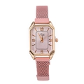 Reloj de cuarzo rectangular para mujer con correa de malla rosa y caja dorada - Rosa