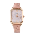 Women's square rose gold quartz watch with pink leather strap and Roman numerals - Pink