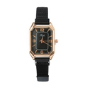 Elegante reloj de cuarzo para mujer con caja octogonal de oro rosa y malla negra - Negro