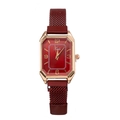 Elegante reloj de cuarzo para mujer con correa de malla roja y caja octogonal oro rosa - Rojo