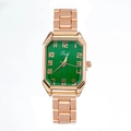 Women's fashion square quartz watch with rose gold strap and luxury green dial - Green