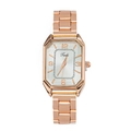 Reloj cuadrado de acero oro rosa para mujer con esfera blanca y marcas numéricas - Blanco