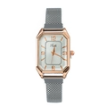 Orologio al quarzo da donna con cassa rettangolare oro rosa e cinturino in mesh d'argento - Argento