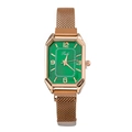 Reloj de cuarzo para mujer con esfera verde rectangular y correa de malla oro rosa - Verde