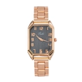 Square quartz watch with rose gold steel strap and minimalist grey digital dial - Black