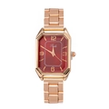 Elegante reloj de cuarzo para mujer con esfera rectangular roja y correa de metal oro rosa - Rojo