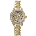 Luxurious gold-tone quartz watch for women with full crystal inlay and Roman numerals - Gold