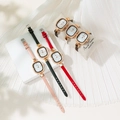 Elegant rose gold quartz watch set with diamond bezel and leather straps on display - Green