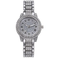 Luxury silver-tone quartz watch with full crystal rhinestones and Roman numeral dial - Silver