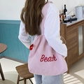Borsa tote rosa fiori di ciliegio con coulisse rossa e stampa Beach per il tempo libero - Beach Rosa