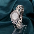 Silver luxury women's quartz watch with full diamond dial and stainless steel strap - Silver