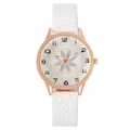 Γυναικείο ρολόι quartz με λουλουδάτο καντράν rose gold και λευκό δερμάτινο λουράκι - Λευκό