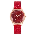 Elegant rose gold women watch with red floral dial and textured ostrich pattern leather strap - Red