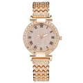 Elegant rose gold women's watch with full crystal pavé dial and Roman numerals - Rose Gold