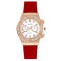 Fashion rose gold watch with sparkling diamonds, white dial and vibrant red silicone strap - Red