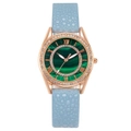 Elegant ladies quartz watch with emerald marble dial and blue leather strap - Light Blue