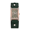 Vintage square rose gold watch with emerald green leather strap and silver studs - Green