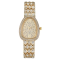 Luxury gold snakehead shaped ladies watch with full crystal pavé strap and dial - Gold