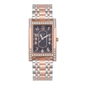 Elegant rechthoekig horloge met kristallen bezel en tweekleurige roségouden band - Zwarte Stalen Band