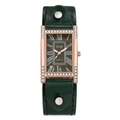 Vintage rectangular quartz watch with rose gold H-frame, green dial and leather strap - Green
