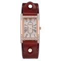 Elegant ladies square quartz watch with red leather strap and rhinestone rose gold H case - Burgundy