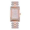 Women's rectangular quartz watch with crystal bezel and two-tone stainless steel band - Pink
