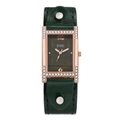 Reloj de cuarzo para mujer con caja cuadrada de oro rosa y diamantes y correa de cuero verde - Verde