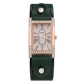 Reloj de cuarzo rectangular con correa de cuero verde, caja de oro rosa y diamantes de imitación - Verde