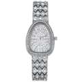 Elegant silver snakehead watch with full rhinestone inlay and scale-like metal strap - Silver