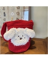 Detailed texture of red faux shearling bucket bag with cute 3D puppy embroidery - Red (Cute Puppy Plush)