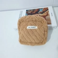 Detailed view of plush brown storage bag with MAY RABBIT label and fluffy texture - Brown