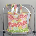 Ethnic style patchwork canvas tote bag with floral patterns and drawstring closure - Floral Checkered Crossbody Bag