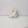Detail of floral printed cotton drawstring bag with pink peony patterns and white cord - Pink Peony