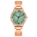 Elegante orologio da donna in acciaio oro rosa con quadrante verde minimalista e numeri - Verde Menta