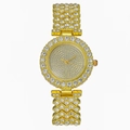 Elegante orologio da donna dorato con cinturino di cristalli e quadrante scintillante - Oro