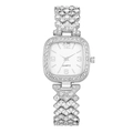 Reloj de cuarzo cuadrado para mujer con brazalete plateado y cristales incrustados - Plateado