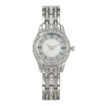 Elegant silver steel watch for women with rhinestone inlay and Roman numeral dial - Silver