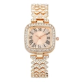 Montre carrée élégante en or rose pour femme avec strass et chiffres romains sur le cadran - Or rose