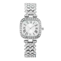 Montre carrée argentée pour femme ornée de strass avec chiffres romains sur cadran - Argenté