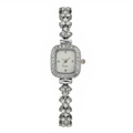 Elegante reloj de cuarzo cuadrado plateado para mujer con brazalete floral de cristal - Plateado