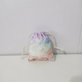 Close-up of a floral cotton drawstring bag with watercolor patterns and white dual cords - Pink Flower Sea