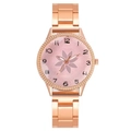 Montre à quartz pour femme en or rose avec cadran floral rose et bracelet métallique - Rose