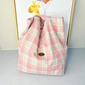 Grand sac cabas en toile à carreaux rose et vert avec étiquette fait main pour le quotidien - Carreaux Rose