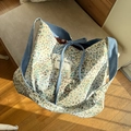Wende-Jeans-Shopper mit blauem Leopardenmuster und praktischem Bindeband-Verschluss - Blau Braun Leopard (Zufälliger Musterzyklus)