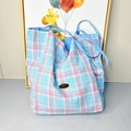 Grand sac cabas à carreaux bleu et rose avec motif écossais pour les loisirs quotidiens - Carreaux Bleus