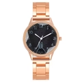Damen-Armbanduhr aus roségoldenem Stahl mit süßem Kaninchen-Zifferblatt und Zahlenindex - Schwarz
