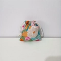 Detail of floral cotton drawstring pouch showing fabric texture and colorful patterns - Oil Painting Flower Sky Blue