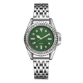 Montre quartz pour femme avec bracelet argenté strassé et cadran vert sur fond blanc - Vert